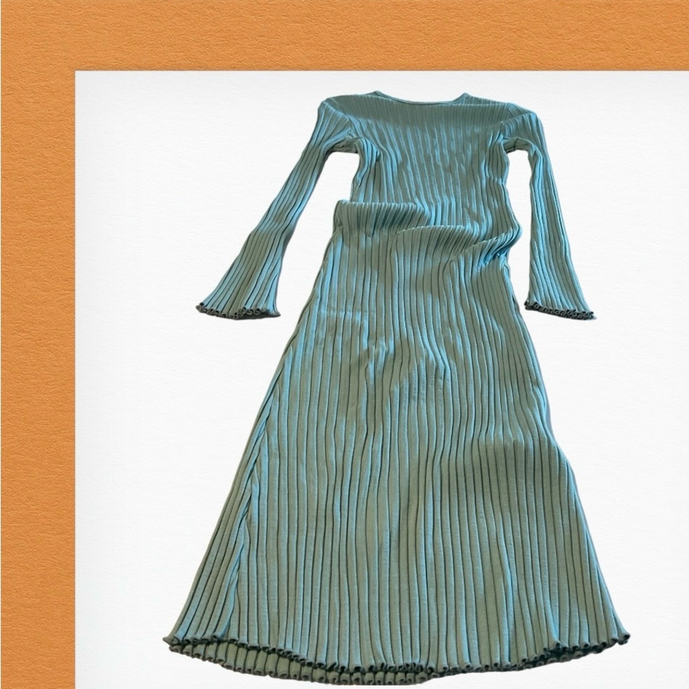 Simon Miller Long Ribbed Stretch Dress, Blue, Long Sleeve, Crew Neck, Sz XS - Picture 11 of 16